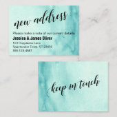 De Visite Carte turquoise Ombre Watercolor Nouvelle adresse (Devant / Derrière)