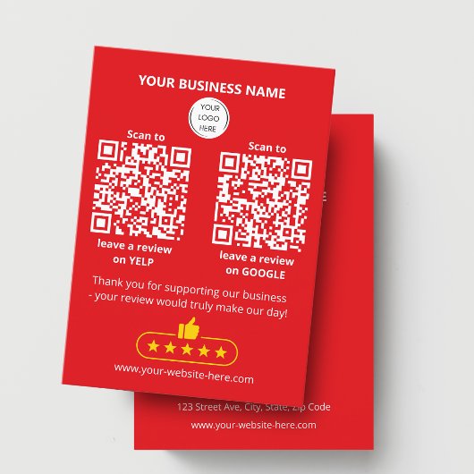 De Visite Code QR Revue d'Affaires Rouge Carte GOOGLE et YEL
