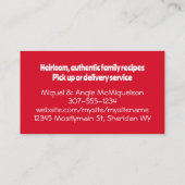 De Visite Cuisine mexicaine du sud-ouest chef traiteur carte (Dos)