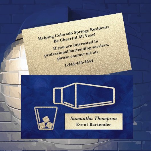 De Visite Elegant Gold Parties scintillant Bartender Carte d