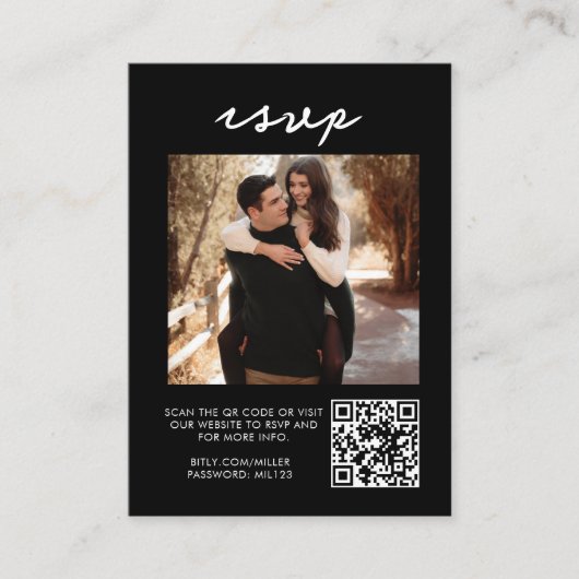 De Visite Élégant noir Qr Code Mariage RSVP Enclôture Carte (Devant)