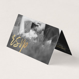 De Visite Elégant script Gold Foil Double photo carte RSVP