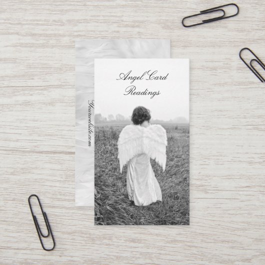 De Visite Élégante Carte Angel Noir Et Blanc Lecture (Devant/Arrière en situation)