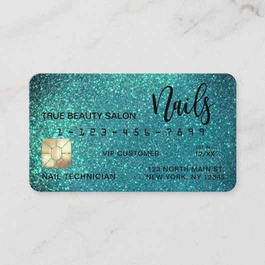 De Visite Glam Sparkly Turquoise Parties scintillant Carte d (Devant)