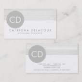 De Visite Gris rustique Gris rayures Cercle Monogramme Carte (Devant / Derrière)