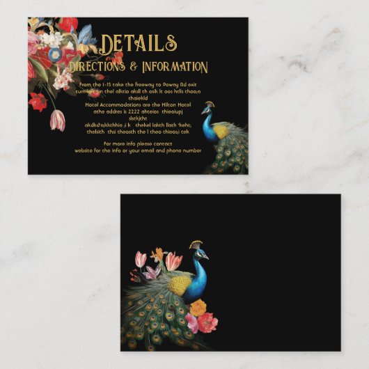 De Visite Indian Peacock Floral Mariage Détails carte d'info (Devant / Derrière)