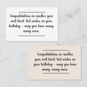 De Visite Infos carte - Message anniversaire - Une vie bien 