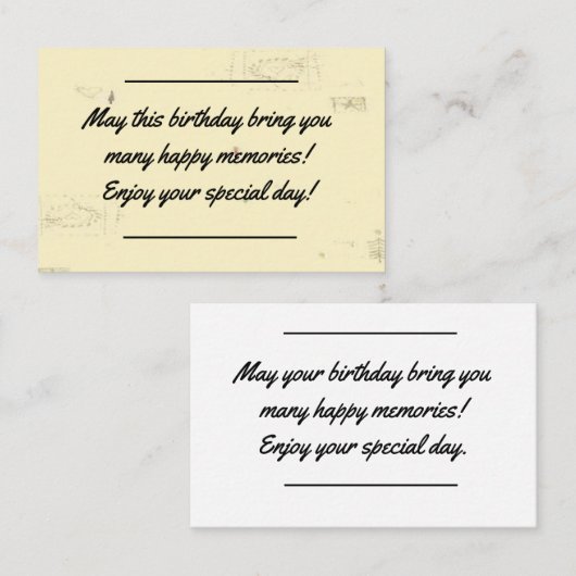 De Visite Infos carte - Message d'anniversaire (Devant / Derrière)