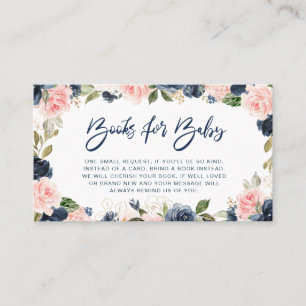 De Visite Livres floraux Navy & blush pour carte bébé