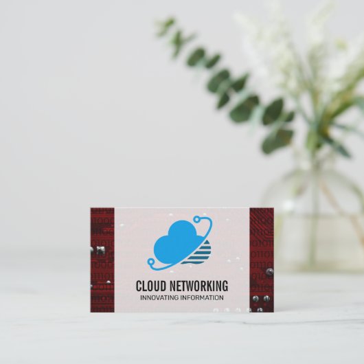 De Visite Logo du réseau cloud | Code binaire | Carte mère (Debout devant)