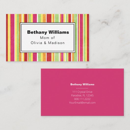 De Visite Maman Jouer Carte d'appel simple rose verte (Devant / Derrière)