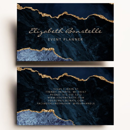 De Visite Marine Blue Agate Gold Parties scintillant Carte d