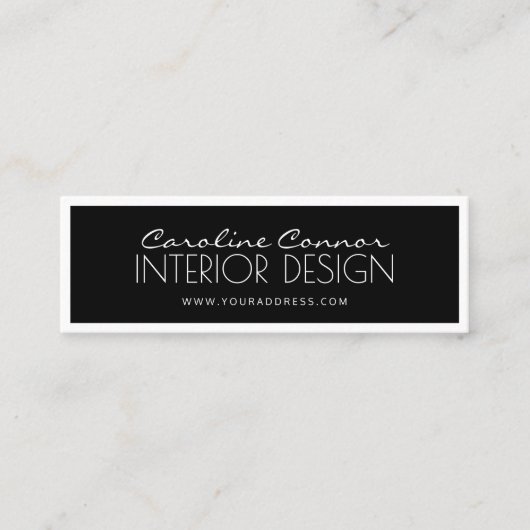 De Visite Mini Carte Design d'intérieur à bordure noire et blanch (Devant)