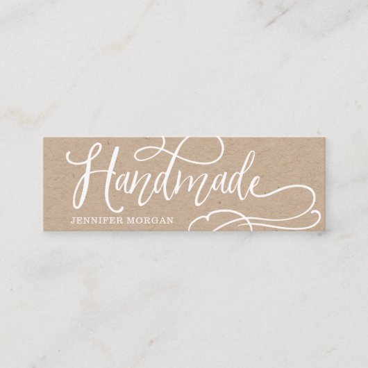 De Visite Mini Carte produit artisanal en script blanc kraft (Devant)