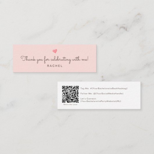 De Visite Mini code qr rose médias sociaux carte bachelorette (Devant / Derrière)