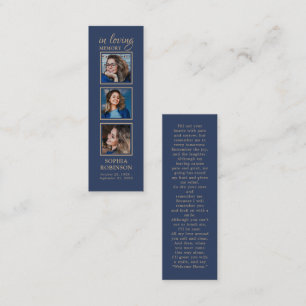 De Visite Mini Memorial 3 Photo Funeral Blue Prayer Carte Signet