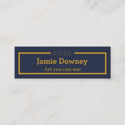 De Visite Mini Or et bleu | Carte Potter Name Simple & Elegant (Devant)