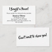 De Visite Minimal "J'ai acheté une maison !" Carte sur blanc (Devant / Derrière)