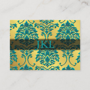 De Visite Monogramme turquoise sur la carte damask chubby en