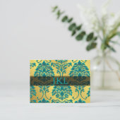 De Visite Monogramme turquoise sur la carte damask chubby en (Debout devant)