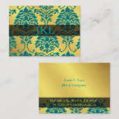 De Visite Monogramme turquoise sur la carte damask chubby en (Devant / Derrière)