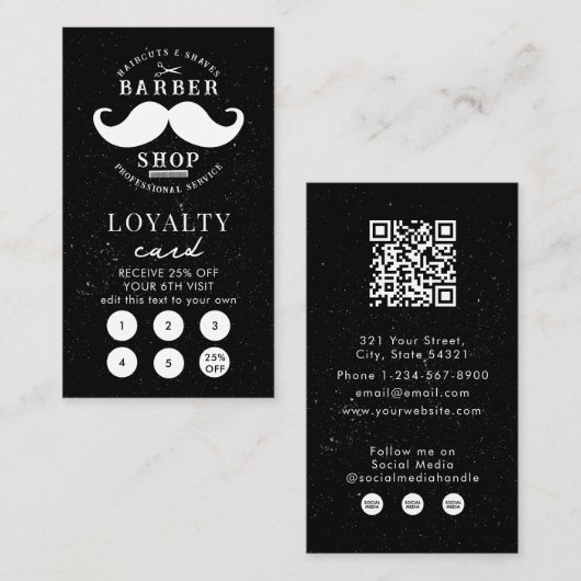 De Visite Mustache Barber Shop Coiffeur Loyauté Carte (Devant / Derrière)