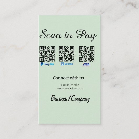 De Visite paypal venmo carte visa scan pour payer QR médias (Devant)