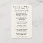 De Visite Photo Carte commémorative funéraire Sympathy (Dos)