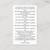 De Visite Prière pour la paix Carte Saint François (Dos)