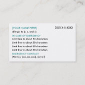 De Visite Restaurant d'allergie personnalisé et carte ICE - (Dos)