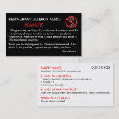 De Visite Restaurant et carte ICE pour les allergies aux ara (Devant / Derrière)