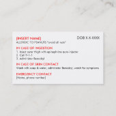 De Visite Restaurant et carte ICE pour les allergies aux ara (Dos)