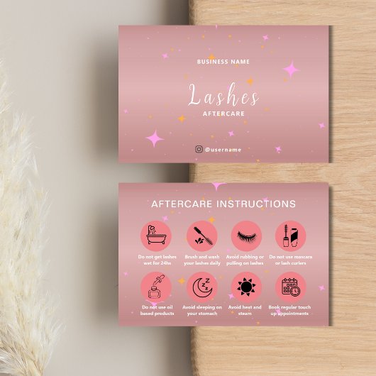 De Visite Rose Gold Lash Client Carte d'instruction après en