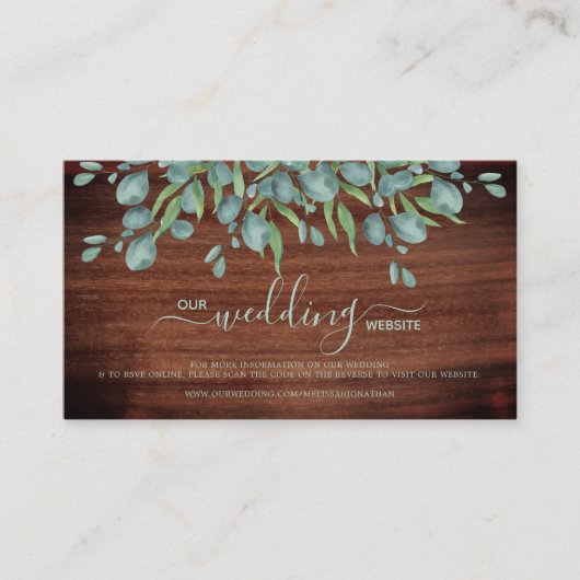 De Visite Rustique Eucalyptus QR Code Mariage en ligne carte (Devant)