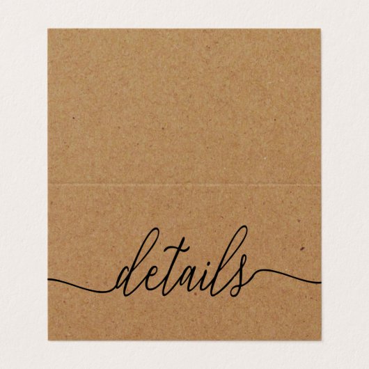 De Visite Script Simple Rustique Kraft Avec Carte Détail Pho (Extérieur déplié)