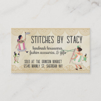 De Visite Spool of thread & bouton people dentelle carte à c