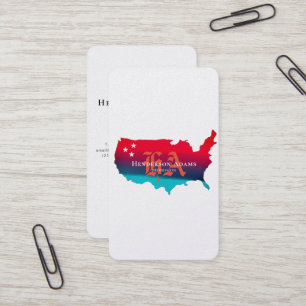 De Visite USA Carte Bleu Rouge Rubans Étoiles Monogramme Ver