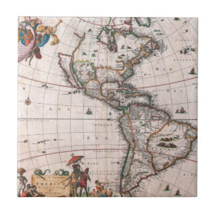 De Visscher-kaart van de Nieuwe Wereld Tegeltje