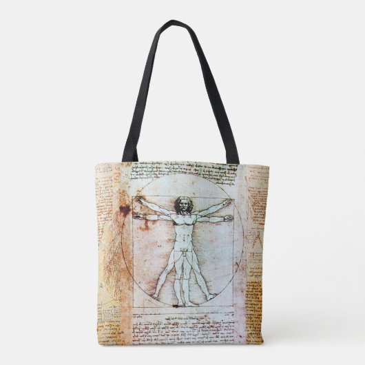 DE VITRUVIAN MAN Antiek perkament Canvas tas (Achterkant)