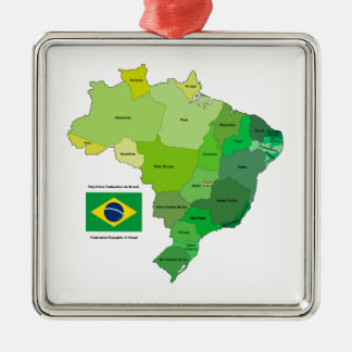De vlag van Brazilië en de politieke kaart Metalen Ornament
