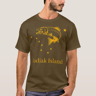 De vlag van de staat Kodiak Island Salmon Alaska V T-shirt