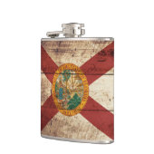 De vlag van Florida op de oude houten graan Heupfles (Links)