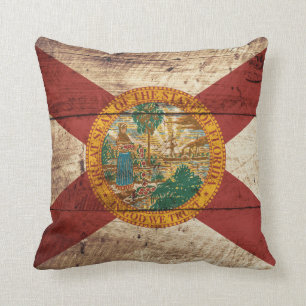 De vlag van Florida op de oude houten graan Kussen