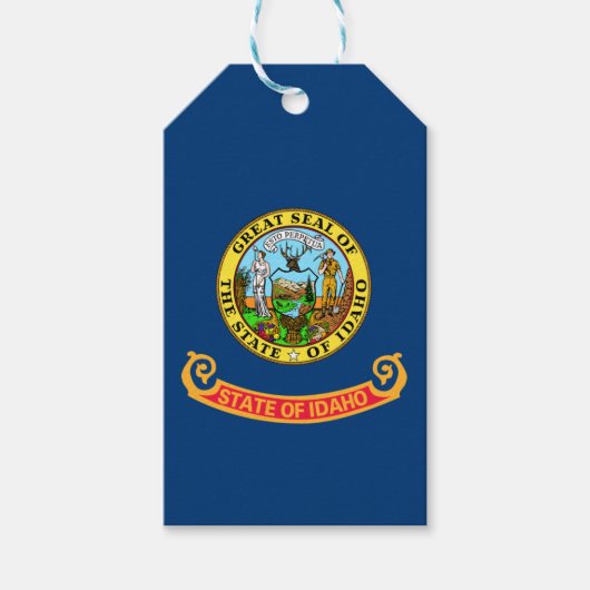 De vlag van Idaho: de Gem State, America Mountain  Cadeaulabel (Voorkant)