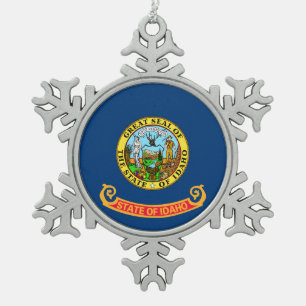 De vlag van Idaho: de Gem State, America Mountain Tin Sneeuwvlok Ornament