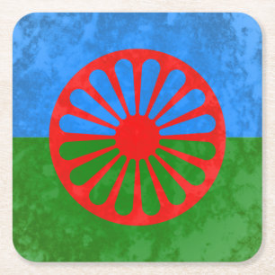 De vlag van Romani Vierkante Kartonnen Onderzetter