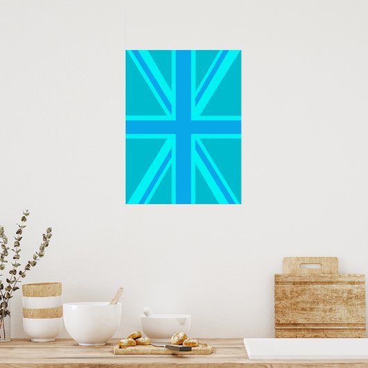 De vlag van Turquoise Union Jack past het aan Poster (Keuken)