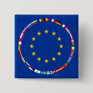 De Vlaggen van de Europese Unie Vierkante Button 5,1 Cm