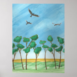De vlaktes met eucalyptusbomen poster