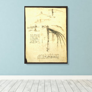 De vleugel van Leonardo da Vinci's vliegmachine sc Canvas Afdruk